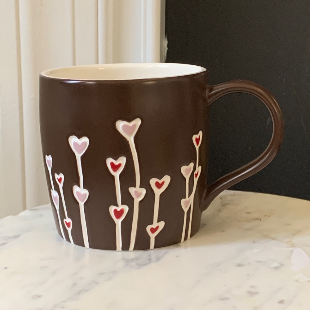 Starbucks‎ coffee mug hand painted Heart Pattern Brown Mug